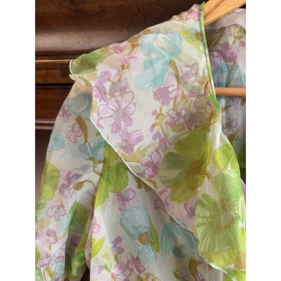 Vintage Y2K Fairy Top S Floral Pastel Crop Blouse Sheer Long Sleeve Boho Cottage - Picture 4 of 8